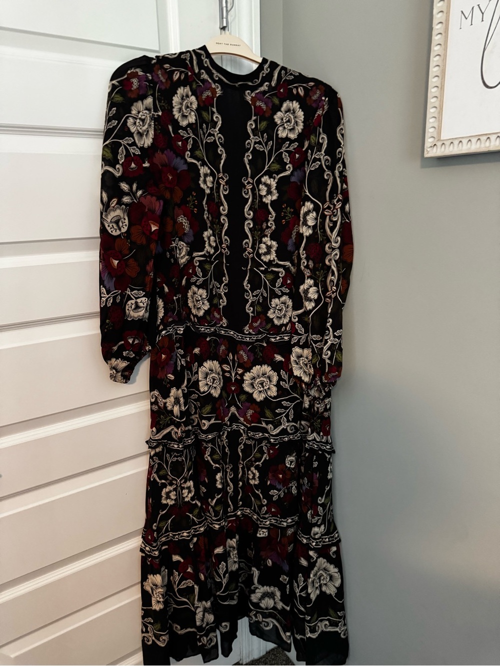 Women’s Black Floral Long Sleeve Maxi Dress - Brand:Farm Rio